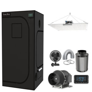 Profi Growbox Komplettset 320W LED für 6-9 Pflanzen – Schwarz, 1680D, Diamond-Mylar & 19mm Stangen